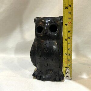 Oaxaca Owl Mexico Black Pottery Carved & Incised Figurine Votive Holder Signed